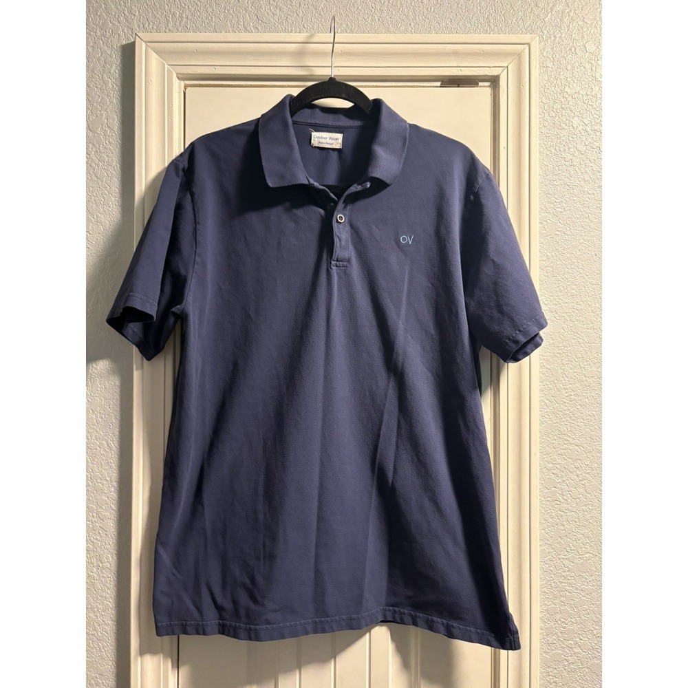 Outdoor Voices Polo Shirt Mens Large Blue Short Sleeve Cotton Embroidered Logo